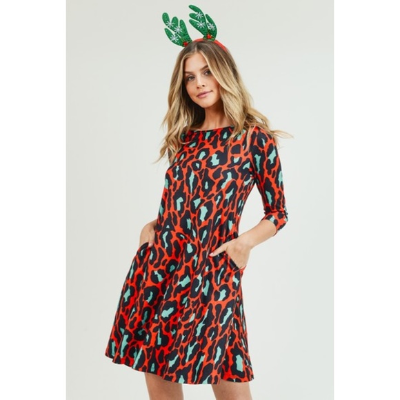Women's 3/4 Length Sleeve Leopard Print Soft Dress - Picture 7 of 8